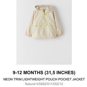 ZARA Baby NEON TRIM LIGHTWEIGHT POUCH POCKET JACKET Windbreaker